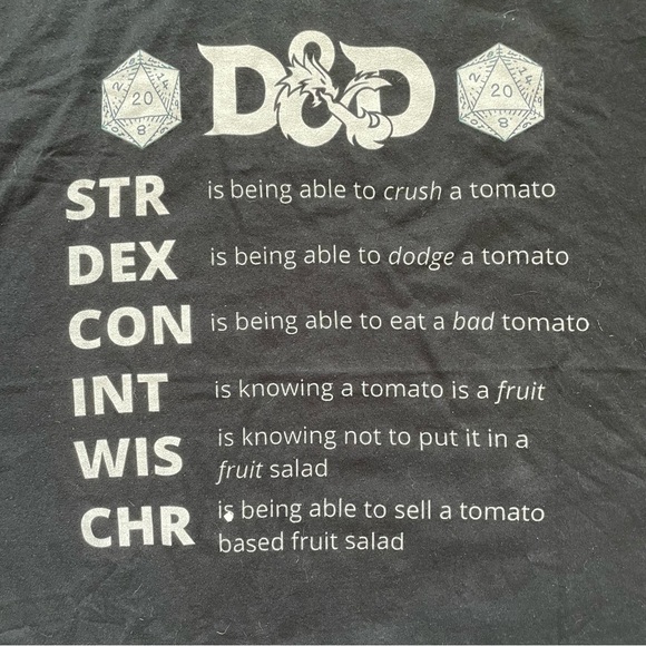 D&D Dungeons & Dragons STR DEX CON INT WIS CHR short-sleeve t-shirt sz 4XL - Picture 4 of 8
